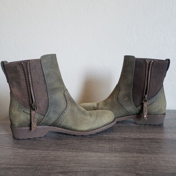 Teva Ellery Ankle Waterproof Distressed Leather Boots Olive Green Sz Women's 6.5 - Picture 8 of 12